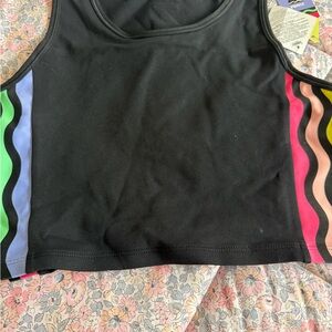 Zumba Fitness Black Crop Top with Multicolor Stripes crayola edition L NWT